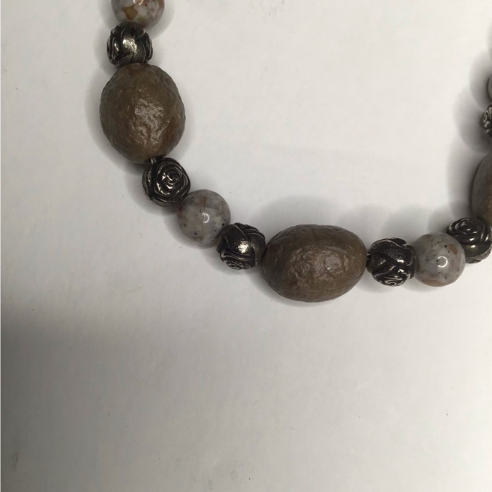 Women’s Long Necklace Tan Beige Silver - Picture 6 of 10